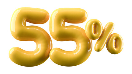 Discount 55 Percent Off Sale Yellow Number 3D Illustration