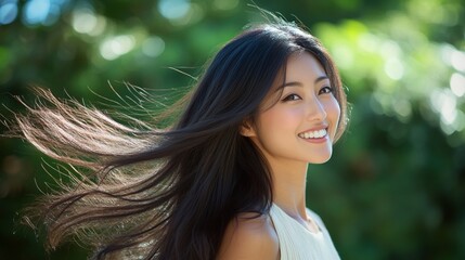 Fototapeta premium 風になびく髪の女性