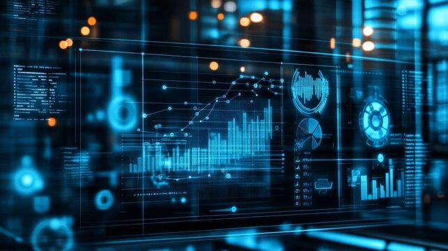 background image for linkedin header, organized place that has the idea of growth and kpis, showing technology 