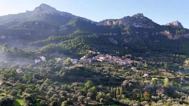 Panoramic view of the village called Estellencs in the Sierra de Tramuntana, Mallorca