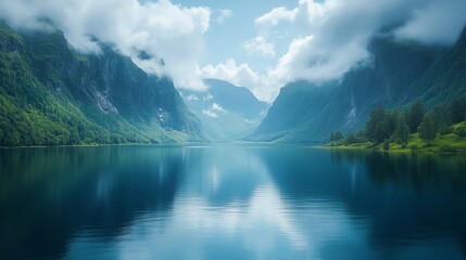 Beautiful natural landscape view a lake mountains in the background