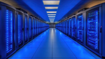 Fototapeta premium Technicians optimizing cloud networks in a hightech server room