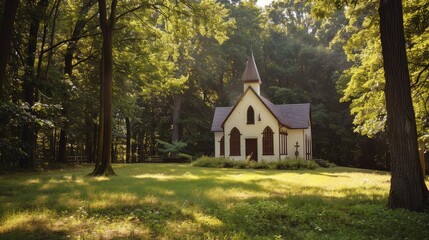 Tranquil Chapel Nestled in Lush Green Forest Surroundings