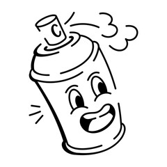 Drawing icon of a spray paint can with a worried face

