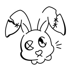 Hand drawn style icon of spooky bunny face 

