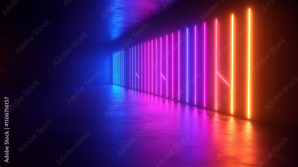 Poster Neon Arrows Direction Abstract Background in Pink Blue Gradient Glowing Style