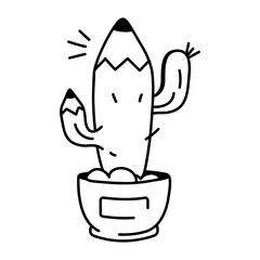 A doodle style icon of cactus pot 

