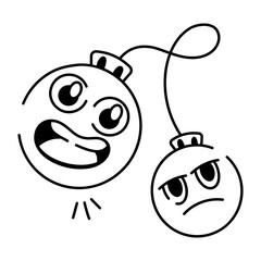 A doodle style icon of emoji baubles 

