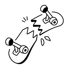 An icon of broken skateboard in doodle style   © Vectors Market