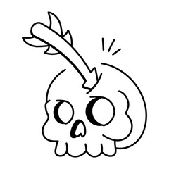 Dead skull with stabbed arrow, doodle icon 

