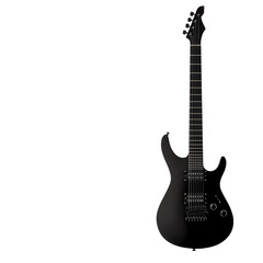 Naklejka premium A sleek black electric guitar with a modern design, featuring a smooth body and a long fretboard.
