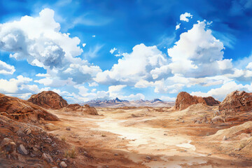 Fototapeta premium Exploring geological formations martian landscape watercolor artwork desert environment aerial view soft color palette for enhanced visual impact