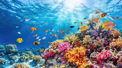 Fototapeta premium beautiful coral and fish ray of light from above