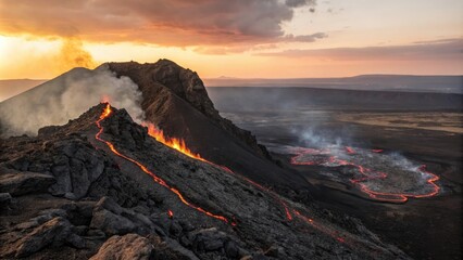 Fototapeta premium Dramatic Volcanic Ridge in Rugged Terrain During Sunset