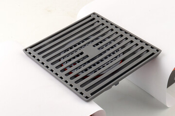 10x10cm Floor Drain Water Outlet with Filter for Underground Use – Isolated on White Background