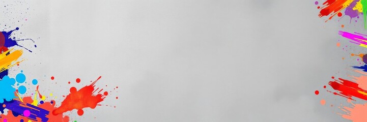 Vibrant and dynamic colorful dusty splash frame with empty space, grey background, frame, grey