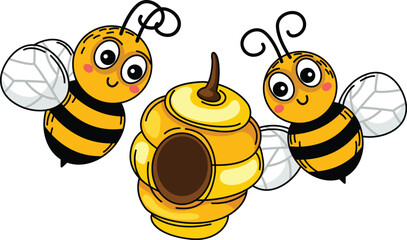 illustration of bee outline white on background vector