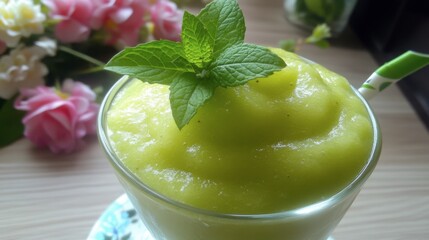Refreshing Green Smoothie in a Clear Glass