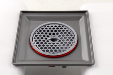 10x10cm Floor Drain Water Outlet with Filter for Underground Use – Isolated on White Background