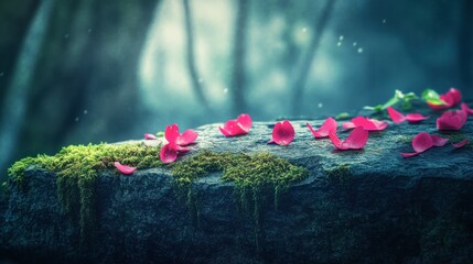 Obraz premium Cherry Blossom Petals Resting on a Stone Surface