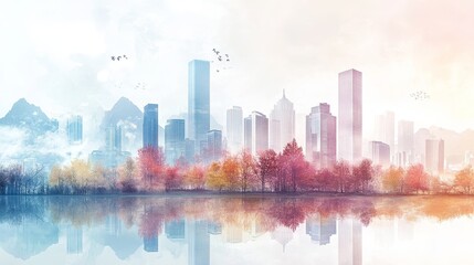 High definition PPT design background map with super detailed parts, integrating science, technology, and urban elements, simple and professional style, suitable for business presentations.