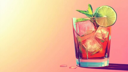 Colorful Cocktail Garnished with Lime and Mint