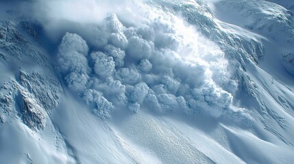 Powerful Avalanche Sweeps Down Snowy Mountain Slopes