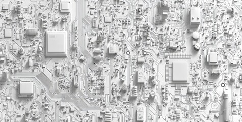 Seamless circuit board line vector pattern, with a white background, showcasing digital technology, innovation, and modern design. Highlight the complexity of electronic products.