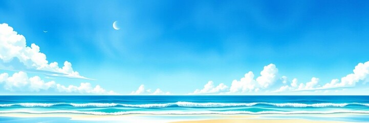 Obraz premium Watercolor painting of serene ocean scenes surrounding empty copy space, calm, art