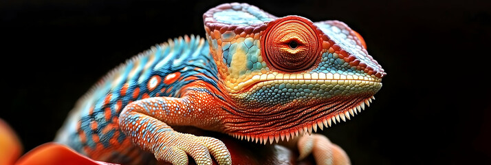 Obraz premium Vibrant Chameleon with Striking Scales in Close-Up
