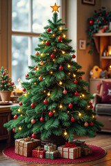  A beautiful decorated Christmas tree in a living room