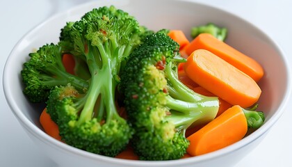a bowl of steamed broccoli and carrots