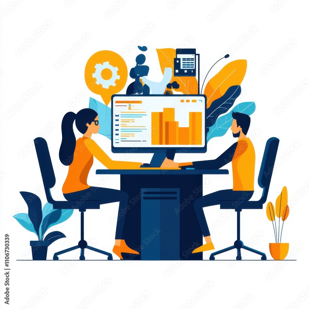 Poster a computer monitor sits on a desk with a keyboard and mouse