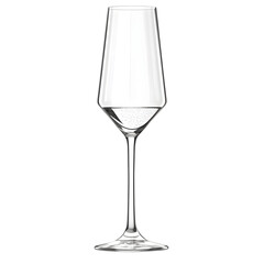 A tall clear stemmed champagne flute partially filled with sparkling wine sits against a dark green background.