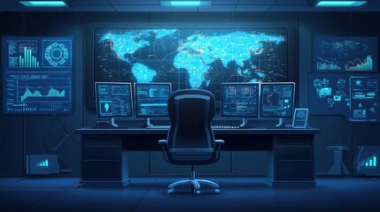 Naklejka premium A computer screen with a blue background and a purple and blue line