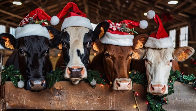 Merry Christmas from these adorable cows wearing Santa hats!  Their festive spirit is contagious!