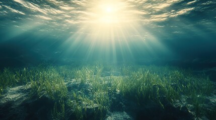 underwater background with ray of light from above