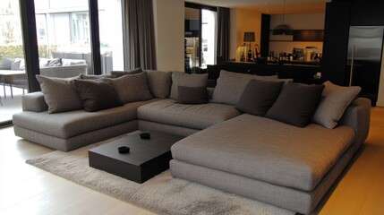 Luxurious Grey Sofa with Deep Cushions in Modern Setting