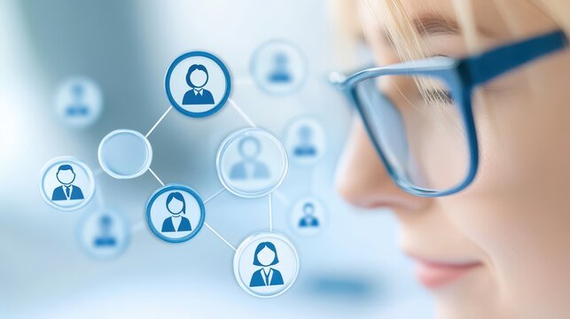 Woman with glasses engrossed in social network, connecting and exploring online communities