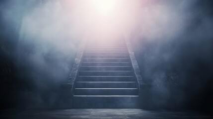 Mysterious stairs leading to light abandoned building atmospheric image dark environment low angle view hope