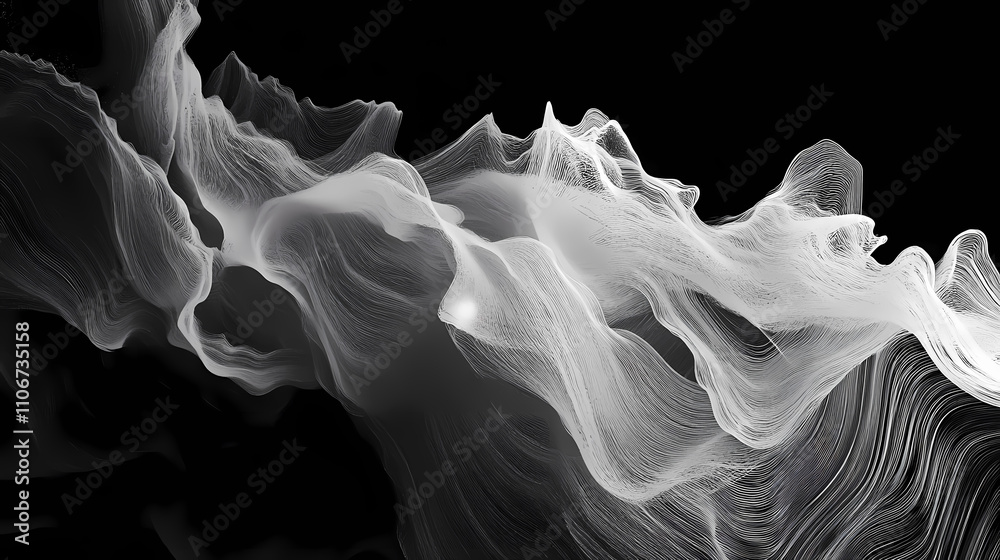 Canvas Prints Ethereal wisps of white smoke forming abstract shapes, floating against a deep black background. Ethereality. Illustration