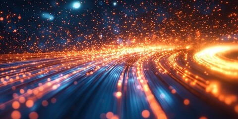 Dynamic Flow of Bright Particles and Light Trails Creating a Stunning Abstract Background of Colors and Energy for Creative Visual Projects