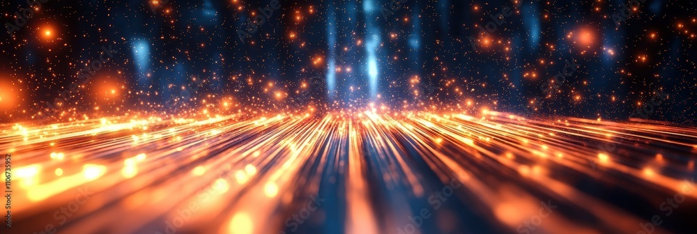 Poster abstract background with glowing lines and vibrant particles creating depth and visual interest in a