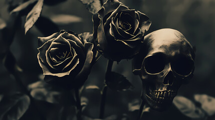 Dark elegance blooms enchanting night skeleton roses mystical sepia nightshade. Ethereality. Illustration