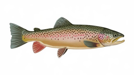 Fototapeta premium Detailed Color Scientific Illustration of a Rainbow Trout Swimming in Freshwater Habitat. Generative AI