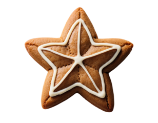 Star-Shaped Christmas Cookie with White Icing Snowflake Design on Transparent Background, Festive Holiday Treats. 