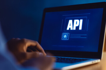 Close-up view of api on laptop screen in dimly lit room