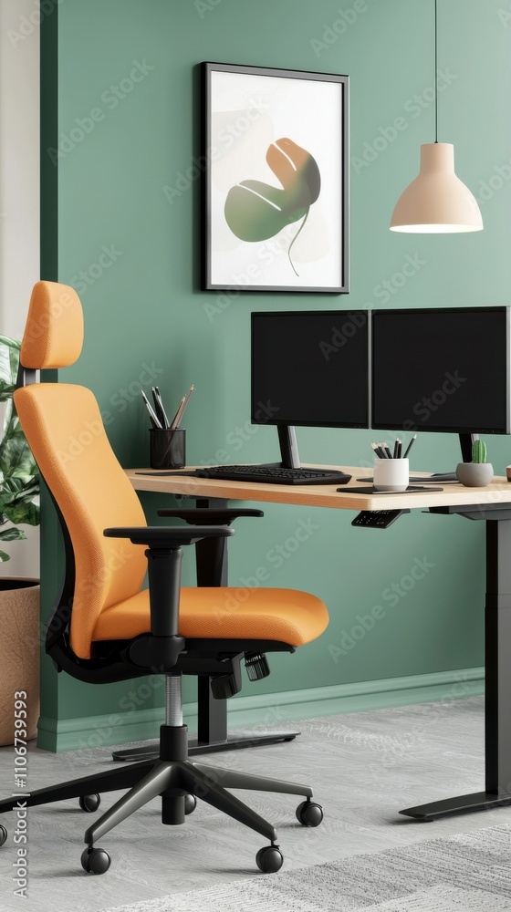 Poster a black computer desk with a monitor and keyboard