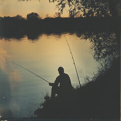 Silhouette of Fisherman at Sunset