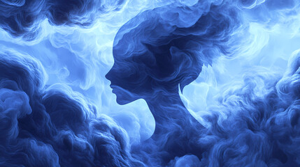 A mysterious silhouette emerges from swirling clouds, evoking feelings of intrigue and ethereality in a haunting atmosphere. Ethereality. Illustration